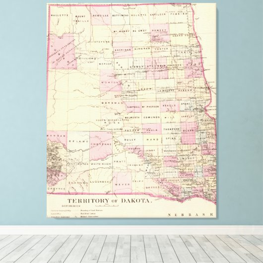  kaart van het Dakota-gebied (1880) Canvas Afdruk (Insitu (Houten vloer))