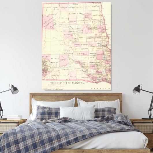  kaart van het Dakota-gebied (1880) Canvas Afdruk (Insitu (Slaapkamer))