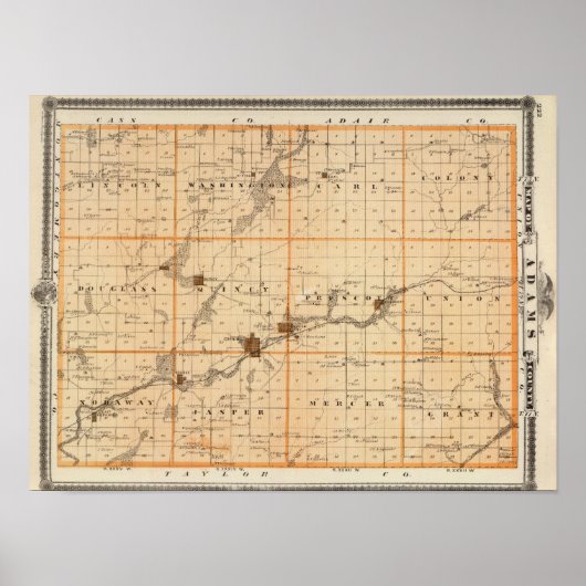 Kaart van het district Adams, staat Iowa Poster (Voorkant)