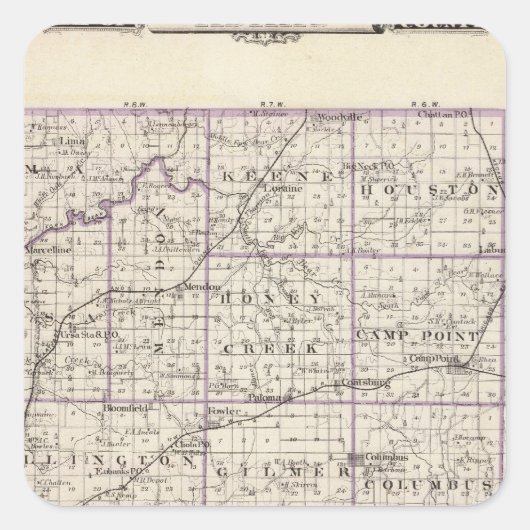 Kaart van het district Adams Vierkante Sticker (Voorkant)