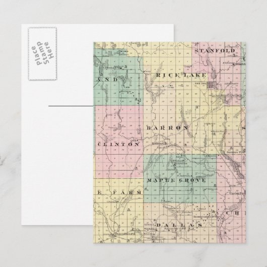 Kaart van het district Barron, staat Wisconsin (Voorkant / Achterkant)