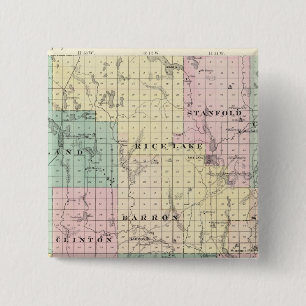 Kaart van het district Barron, staat Wisconsin Vierkante Button 5,1 Cm