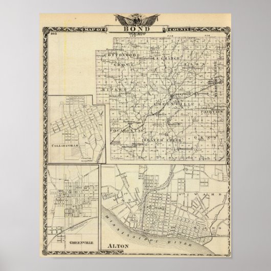 Kaart van het district Bond, Alton Poster (Voorkant)