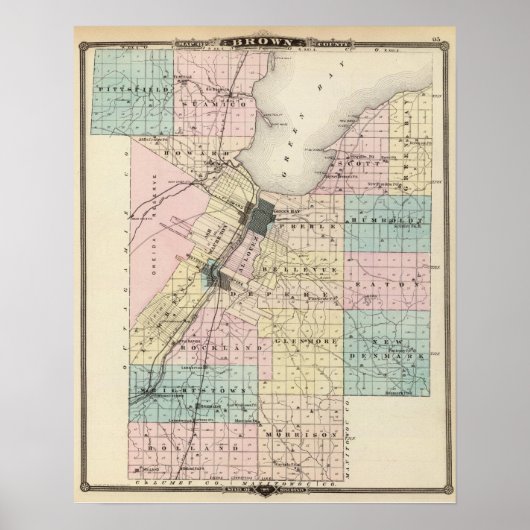 Kaart van het district Brown, staat Wisconsin Poster (Voorkant)