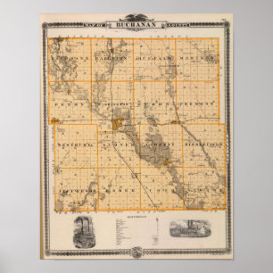 Kaart van het district Buchanan, staat Iowa Poster