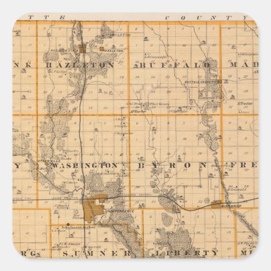 Kaart van het district Buchanan, staat Iowa Vierkante Sticker (Voorkant)