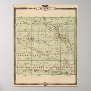 Kaart van het district Butler, staat Iowa Poster