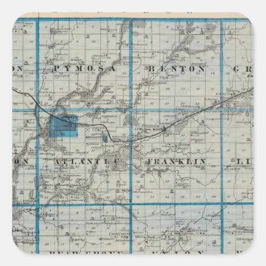 Kaart van het district Cass, staat Iowa Vierkante Sticker (Voorkant)