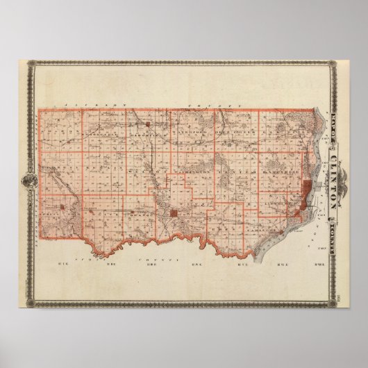 Kaart van het district Clinton, staat Iowa Poster (Voorkant)