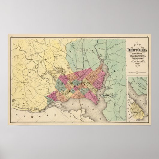 Kaart van het district Columbia, Washington Poster (Voorkant)