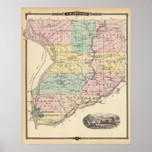 Kaart van het district Crawford, staat Wisconsin Poster (Voorkant)