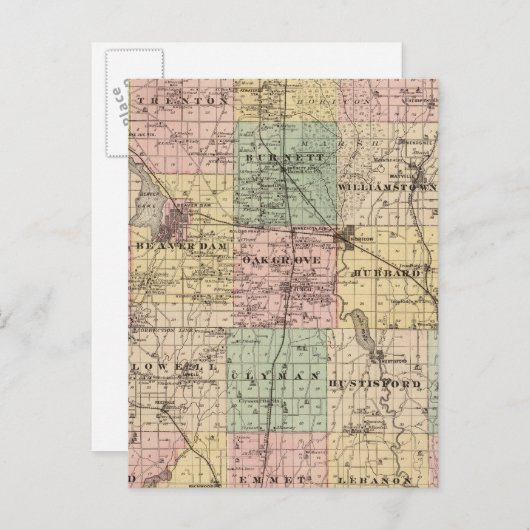 Kaart van het district Dodge, staat Wisconsin (Voorkant / Achterkant)