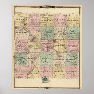 Kaart van het district Dodge, staat Wisconsin Poster