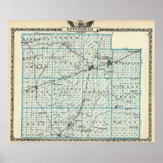 Kaart van het district Effingham Poster (Voorkant)