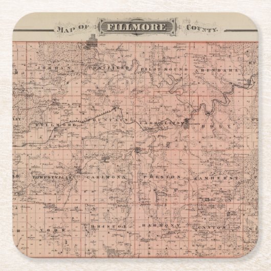 Kaart van het district Fillmore, Minnesota Kartonnen Onderzetters (Voorkant)