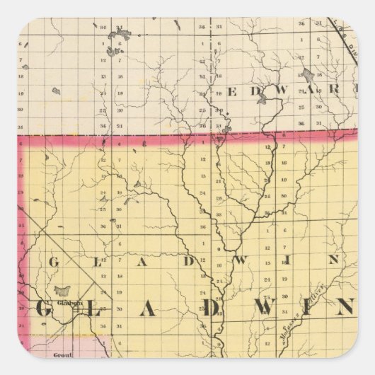 Kaart van het district Gladwin, Michigan Vierkante Sticker (Voorkant)