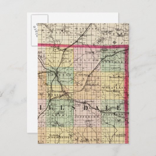 Kaart van het district Hillsdale, Michigan (Voorkant / Achterkant)