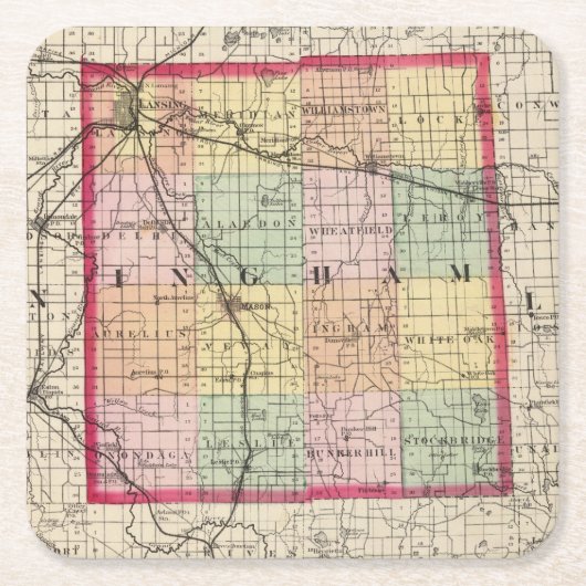 Kaart van het district Ingham, Michigan Kartonnen Onderzetters (Voorkant)