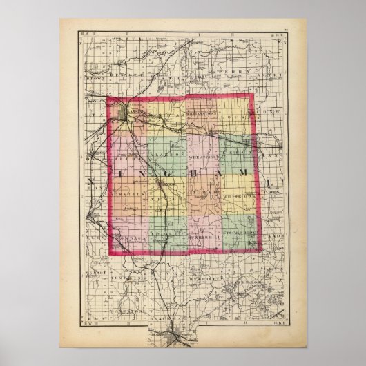 Kaart van het district Ingham, Michigan Poster (Voorkant)