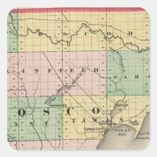 Kaart van het district Iosco, Michigan Vierkante Sticker