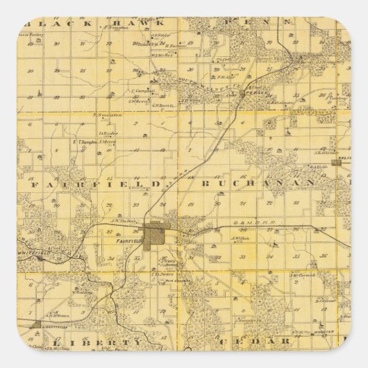 Kaart van het district Jefferson, staat Iowa Vierkante Sticker (Voorkant)