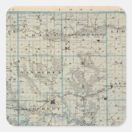 Kaart van het district Keokuk, staat Iowa Vierkante Sticker (Voorkant)