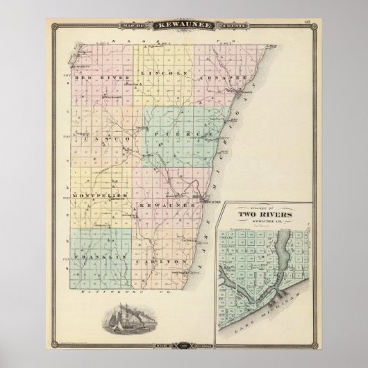 Kaart van het district Kewaunee Poster (Voorkant)