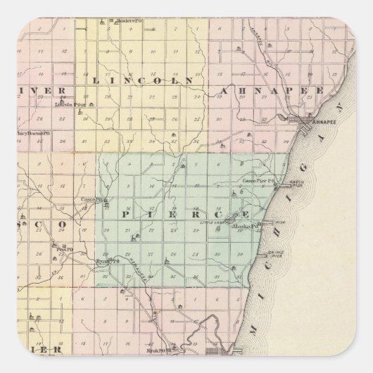 Kaart van het district Kewaunee Vierkante Sticker (Voorkant)