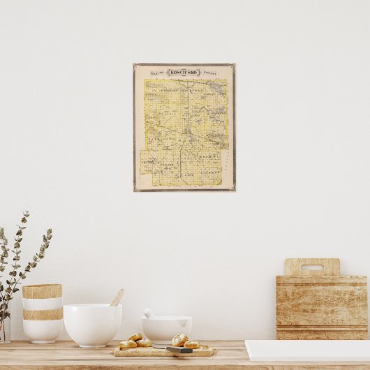 Kaart van het district Kosciusko Poster (Keuken)