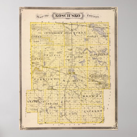Kaart van het district Kosciusko Poster (Voorkant)