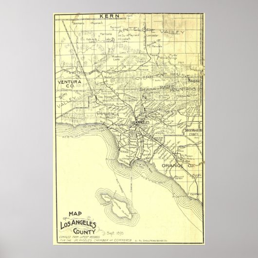 kaart van het district Los Angeles (1895) Poster (Voorkant)