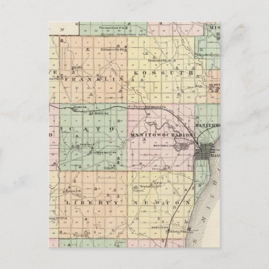 Kaart van het district Manitowoc, staat Wisconsin (Voorkant)