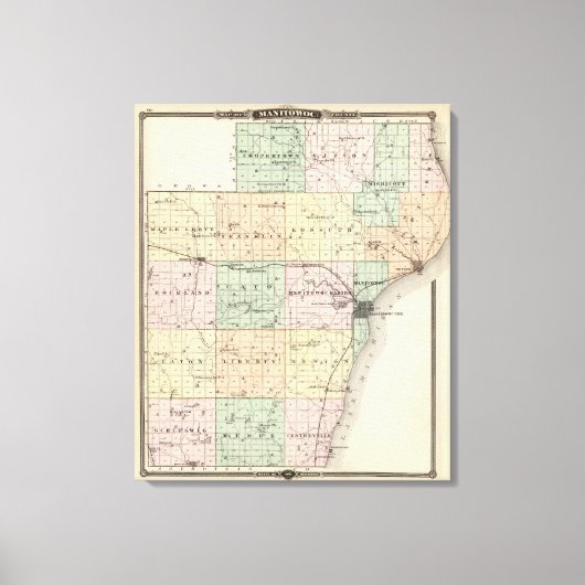 Kaart van het district Manitowoc, staat Wisconsin Canvas Afdruk (Voorkant)