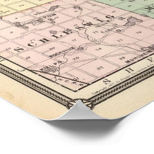 Kaart van het district Manitowoc, staat Wisconsin Poster (Hoek)