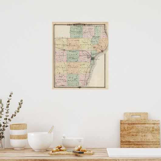 Kaart van het district Manitowoc, staat Wisconsin Poster (Keuken)