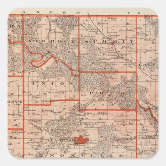 Kaart van het district Marion, staat Iowa Vierkante Sticker (Voorkant)