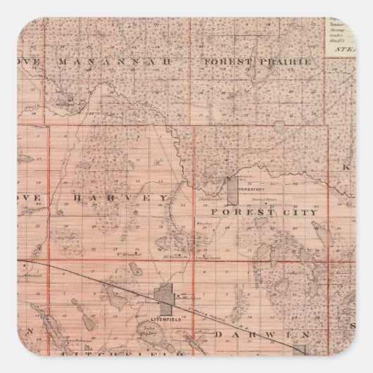 Kaart van het district Meeker, Minnesota Vierkante Sticker (Voorkant)