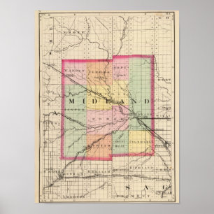 Kaart van het district Midland, Michigan Poster