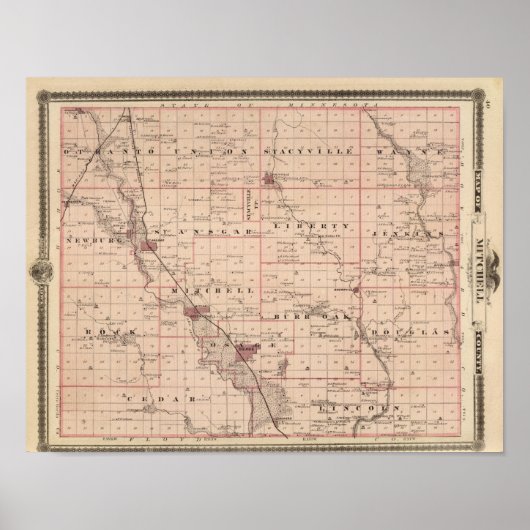 Kaart van het district Mitchell, staat Iowa Poster (Voorkant)