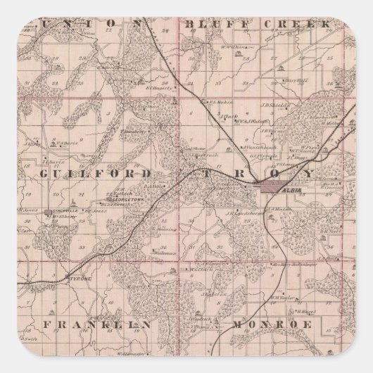 Kaart van het district Monroe, staat Iowa Vierkante Sticker (Voorkant)