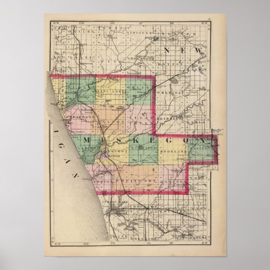 Kaart van het district Muskegon, Michigan Poster (Voorkant)
