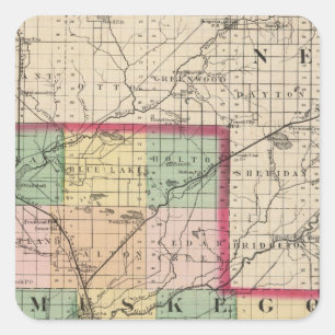 Kaart van het district Muskegon, Michigan Vierkante Sticker