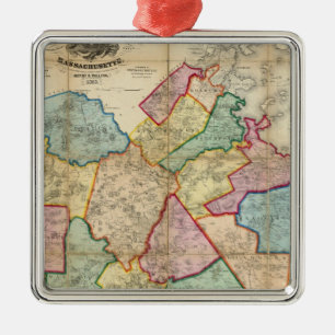 Kaart van het district Norfolk, Massachusetts Metalen Ornament