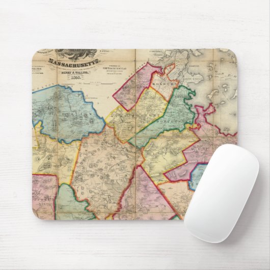 Kaart van het district Norfolk, Massachusetts Muismat (Met muis)