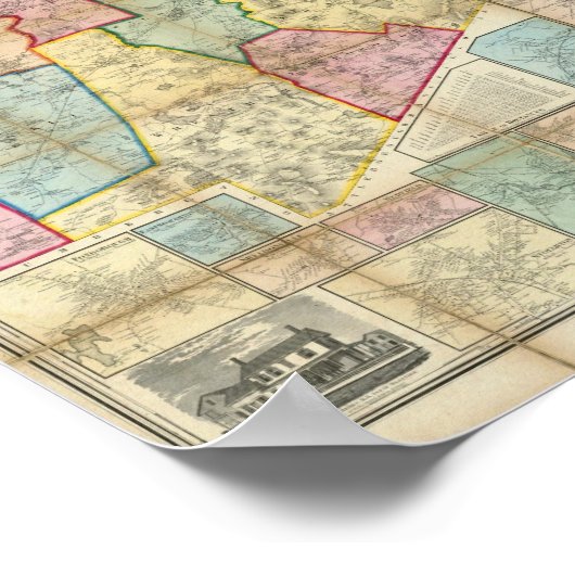 Kaart van het district Norfolk, Massachusetts Poster (Hoek)