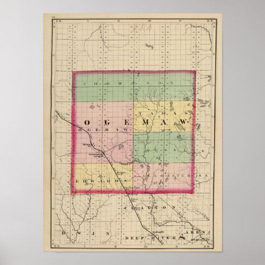 Kaart van het district Ogemaw, Michigan Poster (Voorkant)