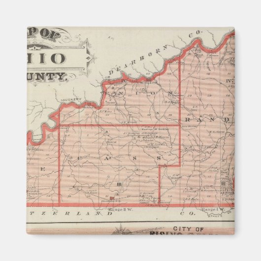 Kaart van het district Ohio met de stad Rising Sun Magneet (Voorkant)