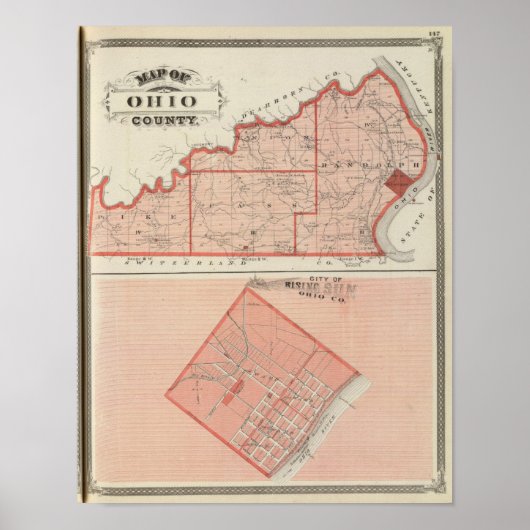 Kaart van het district Ohio met de stad Rising Sun Poster (Voorkant)