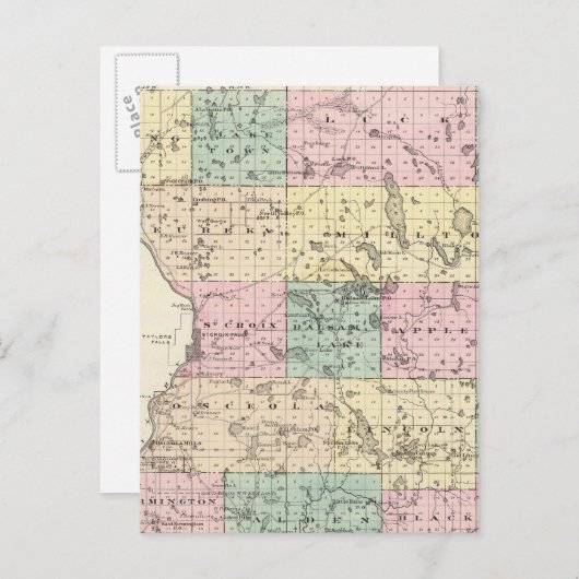 Kaart van het district Polk, staat Wisconsin (Voorkant / Achterkant)