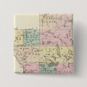 Kaart van het district Polk, staat Wisconsin Vierkante Button 5,1 Cm